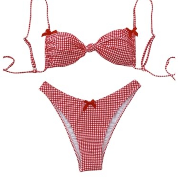Milumia Women's Y2k Gingham Print Bikini Swimsuit 2 Piece Bow Decor bikini small - Picture 4 of 10